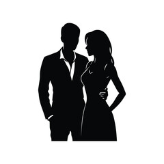 Elegant Couple Silhouette Romantic Black and White Illustration