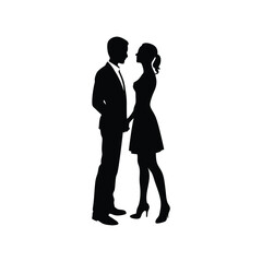 Elegant Couple Silhouette Romantic Black and White Illustration