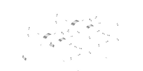 Luxurious Silver Confetti and Streamers Flow Seamlessly Across a Transparent Canvas &ndash; A Perfect Accent for Elegant Celebrations and Printed Materials. Seamless Silver Confetti & Streamers Falling Eleg