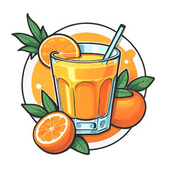 glass of orange juice and oranges cartoon vector illustration