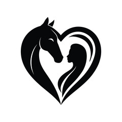 Elegant Horse and Woman Heart Design Equestrian Love Logo Concept