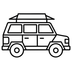 Single Line Art SUV with Roof Tent for Overlanding and Exploration