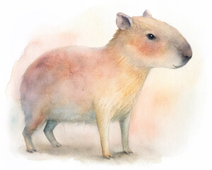 a cute minimalistic simple capybara side profile . watercolor illustration