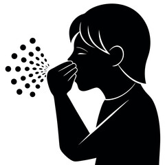 Sneezing Person Silhouette Icon in Black on White Background