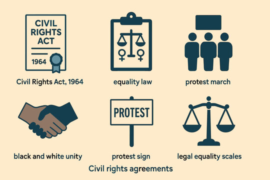 Civil rights act linear icons set – equality, justice, protest symbols