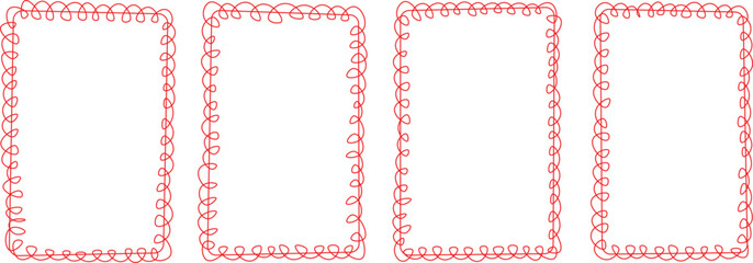 Wavy squiggle curly frames. Wavy edge rectangle frames and circle frames. wiggly border set for present card, gift card, poster, web. Set of elegant whimsical hand-drawn wiggle frames
