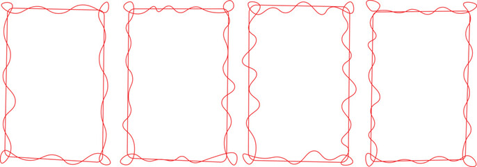 Wavy squiggle curly frames. Wavy edge rectangle frames and circle frames. wiggly border set for present card, gift card, poster, web. Set of elegant whimsical hand-drawn wiggle frames