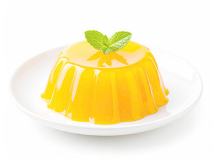 Lemon molded gelatin dessert, white plate. AI