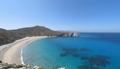 Scenic view of Cala Gonone's stunning beach, nestled in the charming municipality of Dorgali within Nuoro province on Sardinia Island, renowned for its breathtaking shores, vibrant tourist spots, an