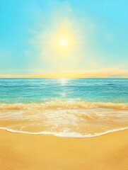 Obraz premium Photo of a Sunny Beach with Pristine White Sand and Sparkling Blue Ocean Water