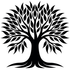 Vector tree silhouette with roots, a natural black plant design element for all seasons