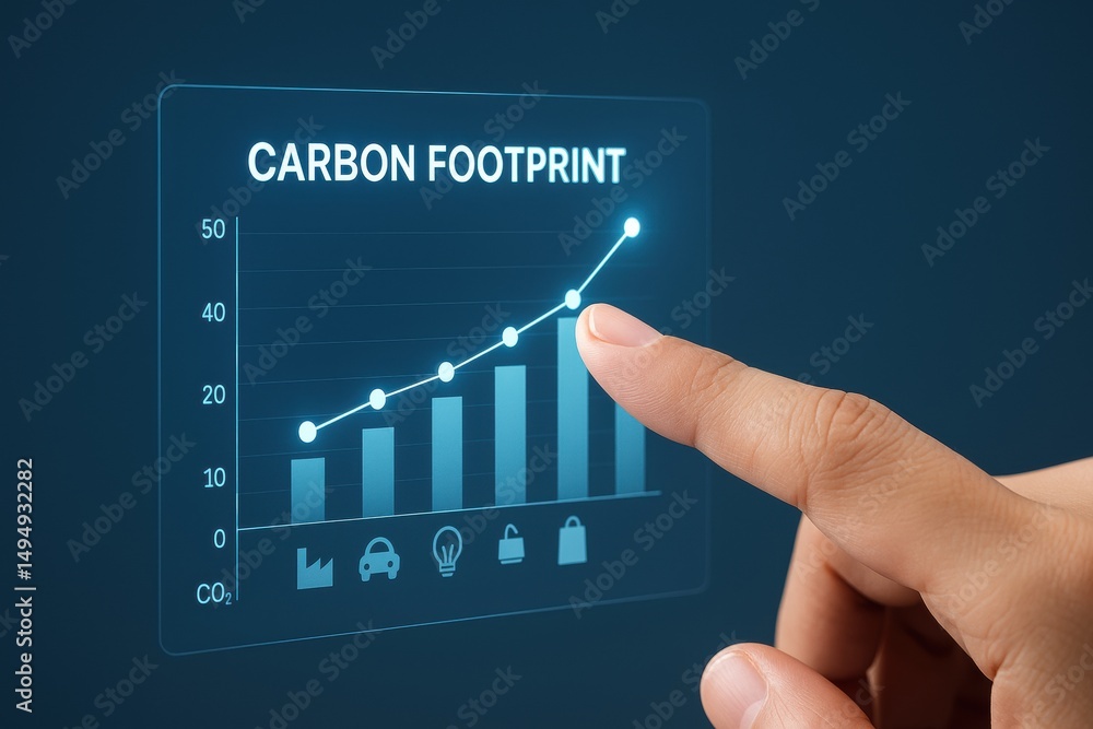 Poster interactive graph showing carbon footprint reduction via sustainable practices and technologies