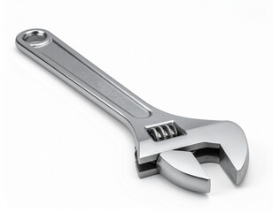 Obraz premium A chrome adjustable wrench isolated on white background, clipping path, realistic studio rendering, no shadow, 8K, perfect for commercial use