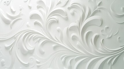 Ornate, white, floral, embossed, wall, design, pattern, close-up view.