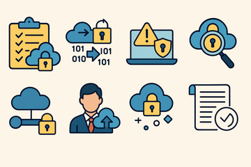 Cybersecurity flat icons set &ndash; filled, solid, data protection and privacy symbols