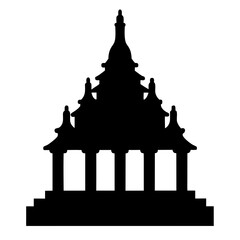Obraz premium Black Silhouette of an Asian Temple with Ornate Architecture and Columns