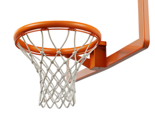 Basketball hoop, net attached, side view, isolated on white background PNG