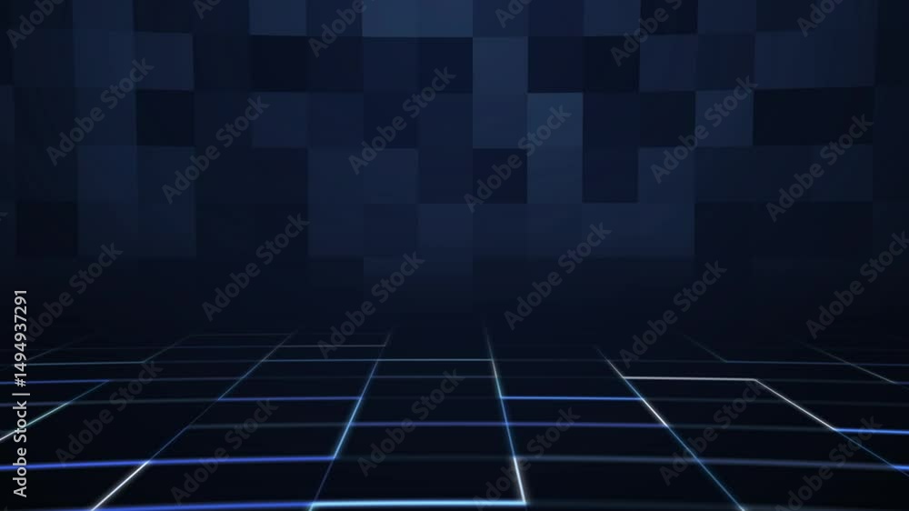 Poster abstract digital blue grid background with geometric patterns and dark tones