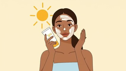 Young woman applying sunscreen on her face in a sunny outdoor setting, promoting skincare awareness