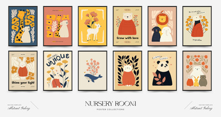 Abstract Childrens Room posters template. Modern trendy Kids minimal style. Hand drawn design for wallpaper, wall decor, print, postcard, cover, template, banner.