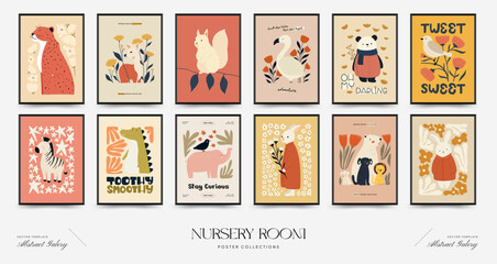 Abstract Childrens Room posters template. Modern trendy Kids minimal style. Hand drawn design for wallpaper, wall decor, print, postcard, cover, template, banner.