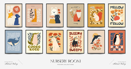 Abstract Childrens Room posters template. Modern trendy Kids minimal style. Hand drawn design for wallpaper, wall decor, print, postcard, cover, template, banner.