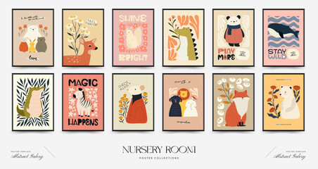 Abstract Childrens Room posters template. Modern trendy Kids minimal style. Hand drawn design for wallpaper, wall decor, print, postcard, cover, template, banner.