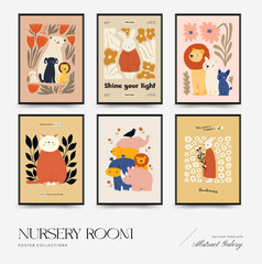 Fototapeta premium Abstract Childrens Room posters template. Modern trendy Kids minimal style. Hand drawn design for wallpaper, wall decor, print, postcard, cover, template, banner.