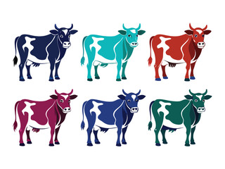 Fototapeta premium Six colorful cows collection farm animals illustration 