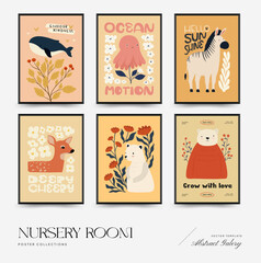 Abstract Childrens Room posters template. Modern trendy Kids minimal style. Hand drawn design for wallpaper, wall decor, print, postcard, cover, template, banner.