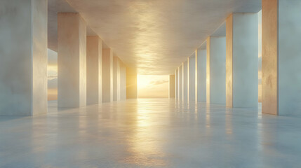 3D Render - Minimalist Architecture Columns & Sunset Light
