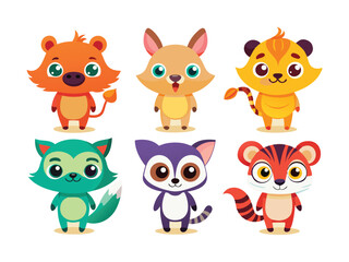 Fototapeta premium Adorable cartoon animal characters set for kids illustration 