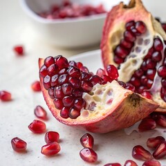 Pomegranate seed cluster on cream background