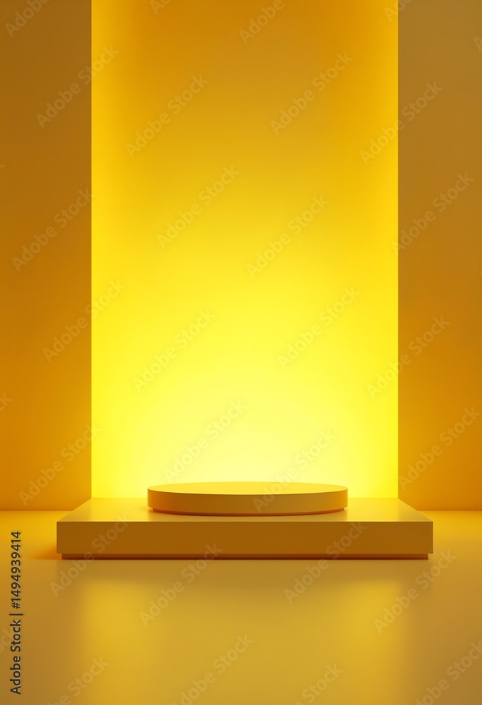 Aufkleber Minimalist Product Display Platform with Vibrant Yellow Glow on Summer Gradient Background for Mockup Presentation