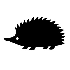 Stylized black hedgehog with spikes and simple white eye in profile