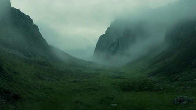 A foggy valley in the scottish highlands