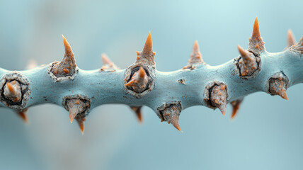 Close-up of plant thorny spikes against a blue background.