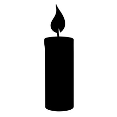 Single Black Candle Flame Silhouette on White Background with Simple Design
