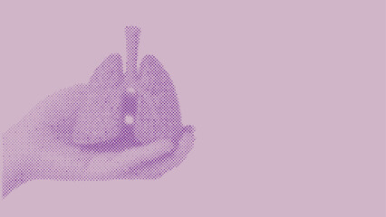 Halftone pattern of Hand holding lung model for health and insurance concept