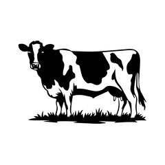 Set of black cow and calf silhouettes in various poses and profiles, isolated on white background. Ideal for farming, livestock, or agricultural design themes.