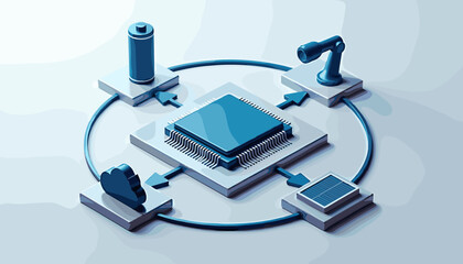Smart technology network in blue and white, the concept of interconnected devices