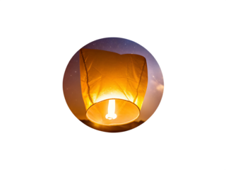 Illuminated Sky Lantern at Night isolated on white background PNG 
