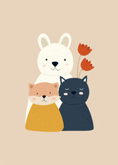 Abstract Childrens Room. Modern trendy Kids minimal style. Hand drawn design for wallpaper, wall decor, print, postcard, cover, template, banner.