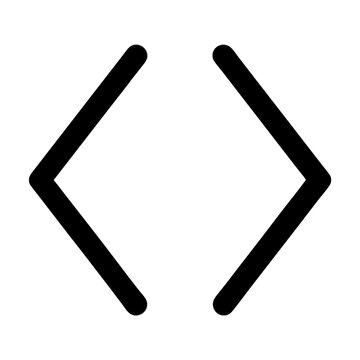 Stylized angle brackets with rounded ends to indicate direction and code