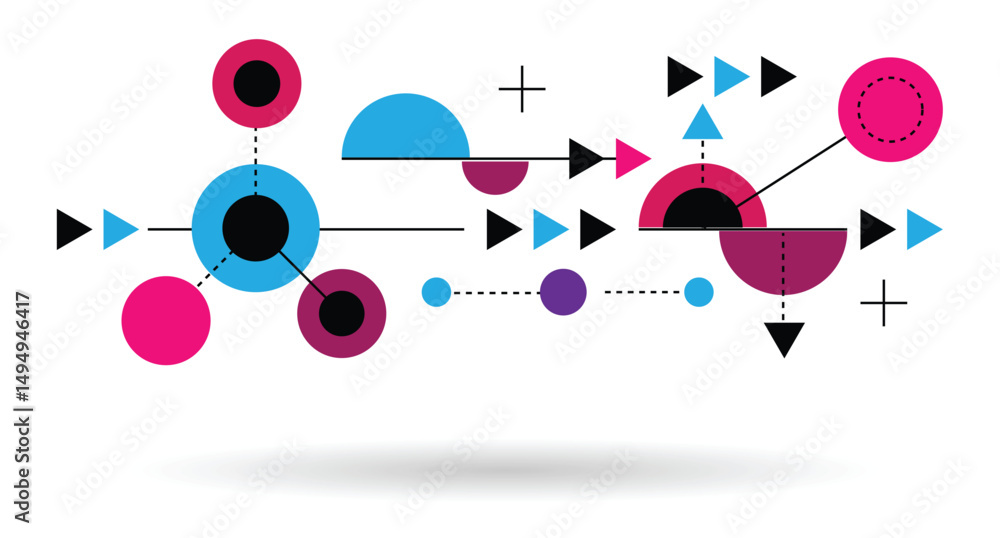 Aufkleber different geometric shapes contemporary line art abstract hi tech design colorful. graphic design el