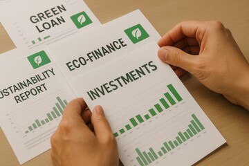 Hands Holding Eco-Finance Documents with Graphs Illustrating Sustainable Investment Growth