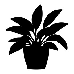 Silhouette of a lush potted plant with large, vibrant leaves growing upwards
