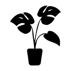 Monstera plant silhouette in a pot, minimalist botanical vector illustration