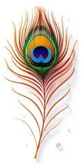 Single peacock feather displaying rainbow colors high resolution picture
