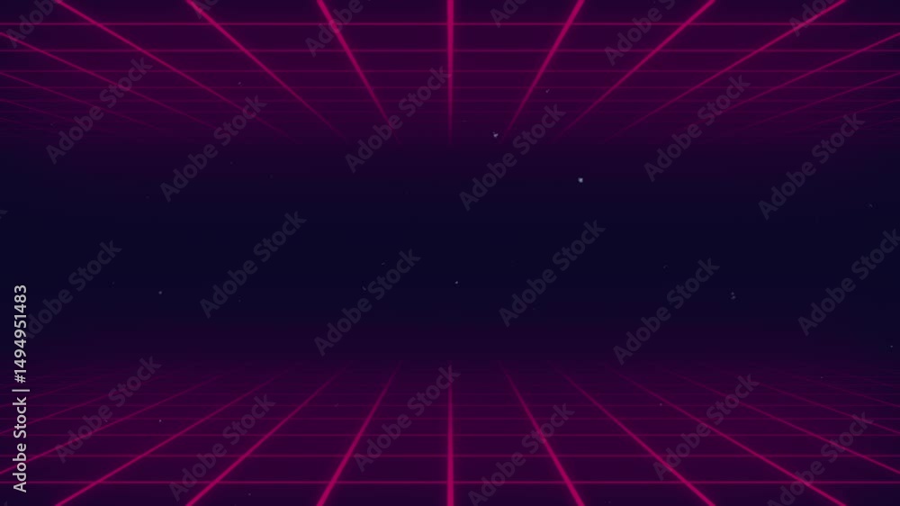Poster futuristic neon grid in dark space with retro sci-fi vibes and digital minimalism